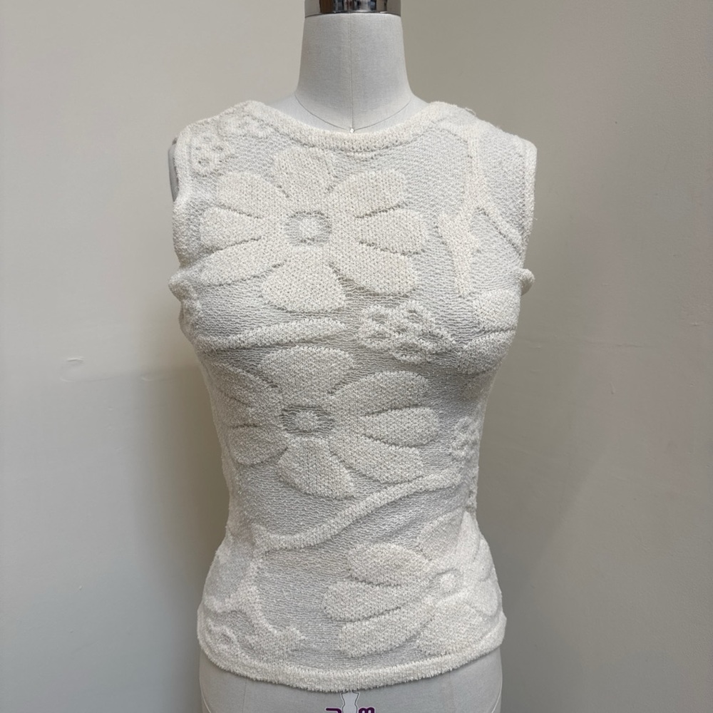 Zara White Embellished Fitted Tank Top